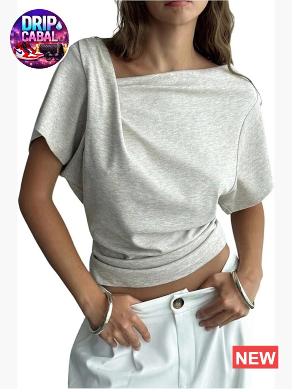 V Neck Dolman Top with Cinched Waist - Short Sleeve T-Shirt
